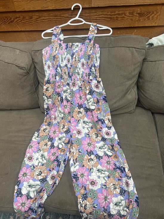 Dokotoo Pants - Girls Floral Smocked One-Piece Jumpsuit - Pink, Purple & White